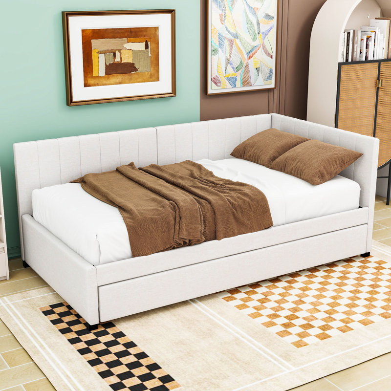 Modern Upholstered Daybed with Twin Trundle, Twin, Beige