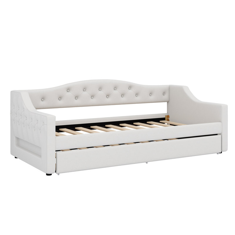 Upholstered Daybed With LED Belt And Trundle, Beige