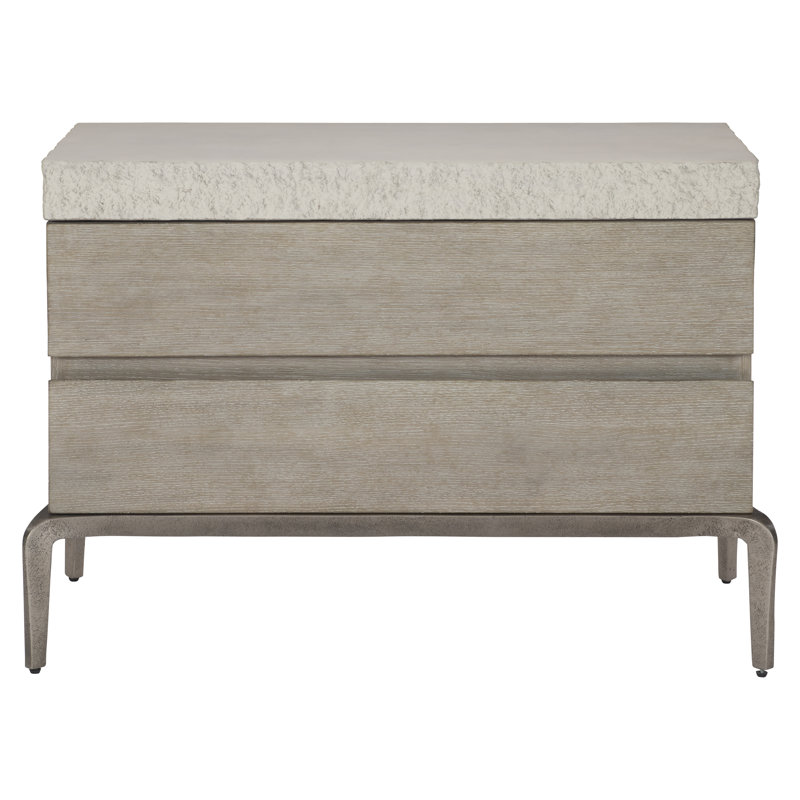 Gray Transitional 2-Drawer Nightstand with Concrete Top