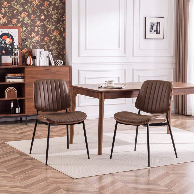 19'' H Faux Leather Upholstered Side Chair, Brown