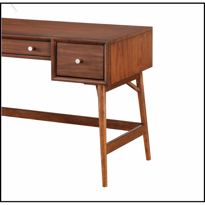 Élégant bureau d'écriture de style Mid-Century avec tiroirs de rangement, placage en noyer et quincaillerie en nickel pour une maison ou un bureau moderne