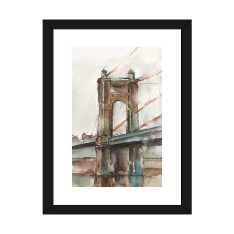 «Bridge at Sunset I» par Ethan Harper - reproduction d'art, H 24 po x l 16 po x P 1 po, Papier encadré noir, Blanc