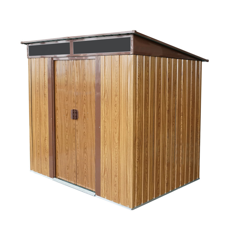 6Ft X 5Ft Outdoor Iron Storage Shed In Coffee, Galvanized Steel & Aluminum, Metal Foundation Base Frame, Lockable Sliding Doors, Easy Assembly, Freebies - Strong Build With Stand, Doors Padlock, To