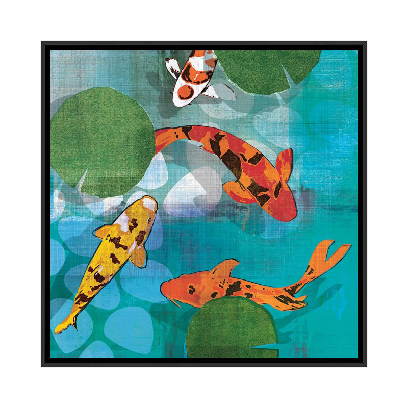 « chanceux koi ii », reproduction d’art sur toile tendue, H 26 po x l 26 po x P 1,5 po, Toile avec cadre noir, Pas de tapis