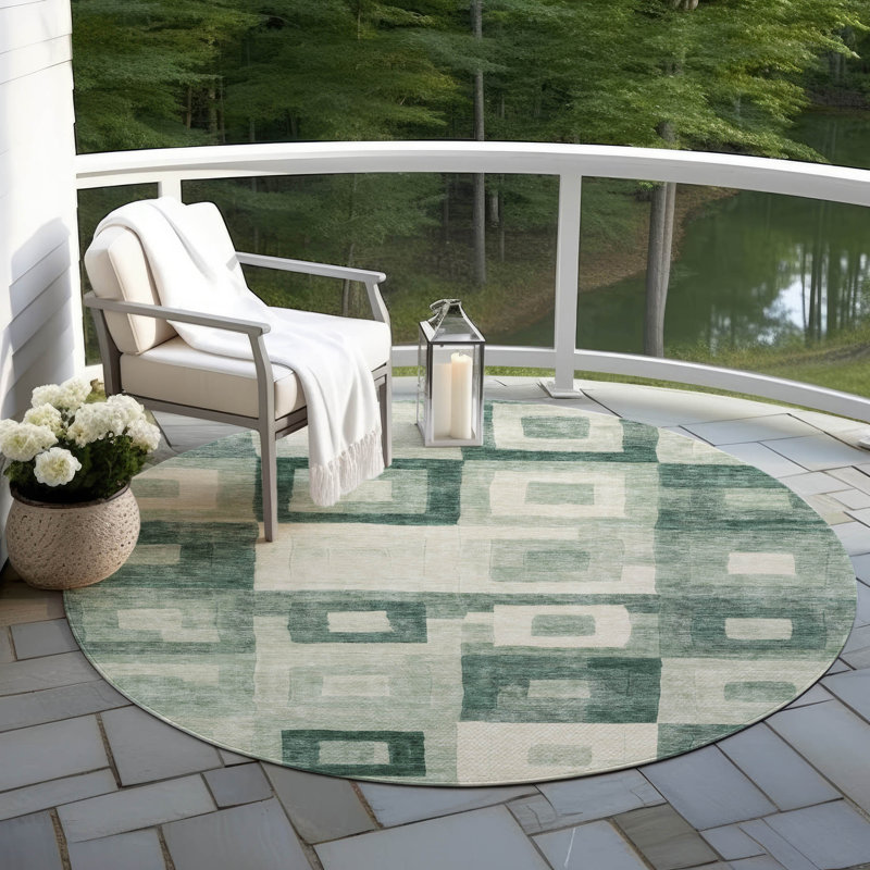 Cora Green Washable Indoor-Outdoor Rug - , 8' x 8'