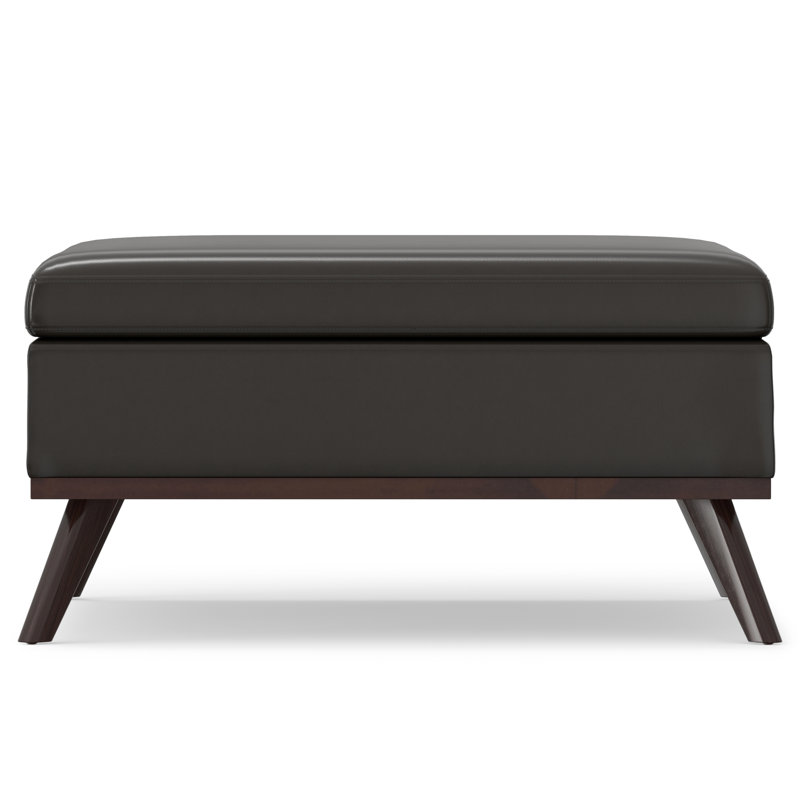 Owen 36"W Upholstered Mid-Century Modern Square Lift-Top Ottoman with Tufted Detail, Tanners Brown Vegan Faux Leather