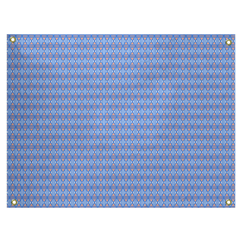 Tapisserie «Avicia Lined Diamonds» par Katelyn Elizabeth, Intérieur, H 54 po x l 63,5 po, Bleu / Orange