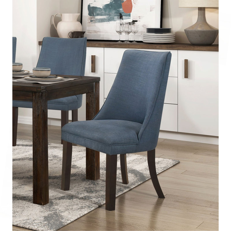Ensemble de 2 chaises d'appoint rembourrées en tissu texturé bleu avec pieds en bois au fini noyer foncé
