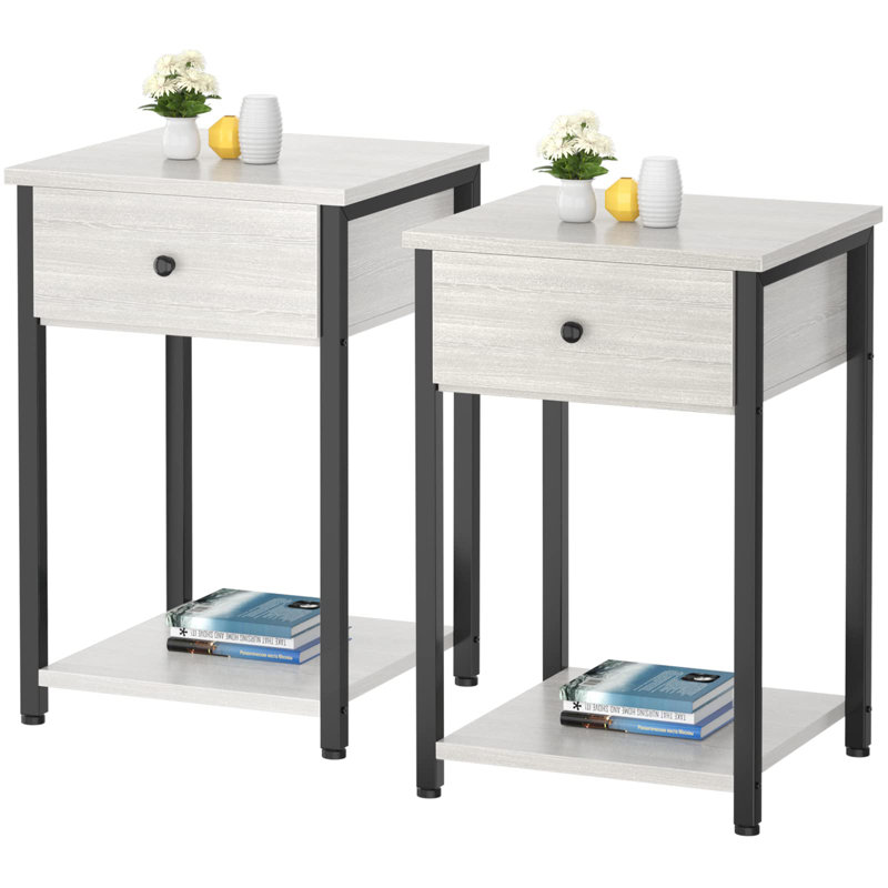 Berit 15.8'' W Metal Nightstand, Gray Beige