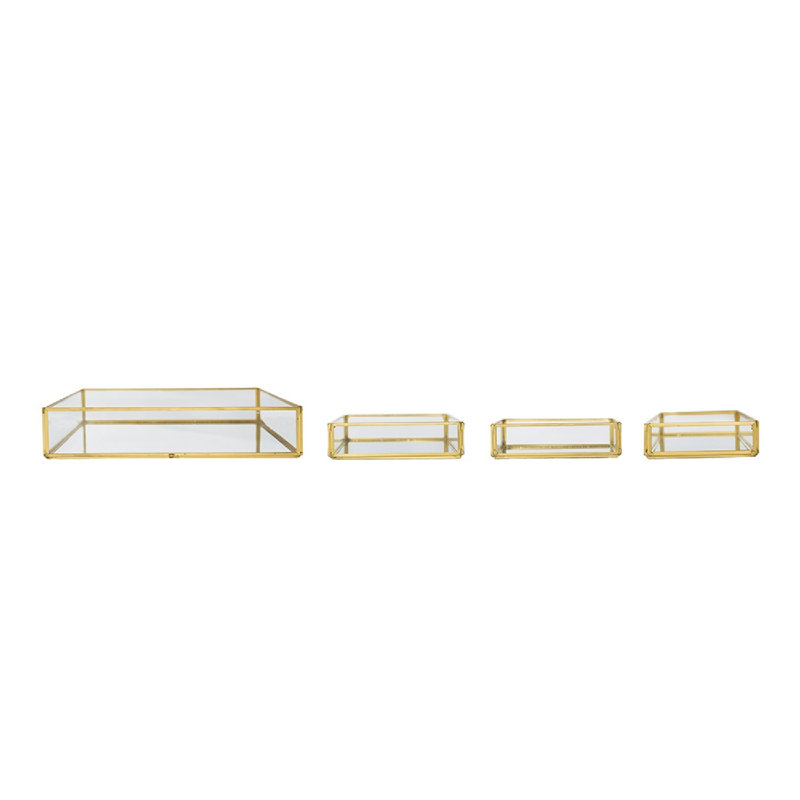 Clear Rectangular Glass Tray with Gold Rim