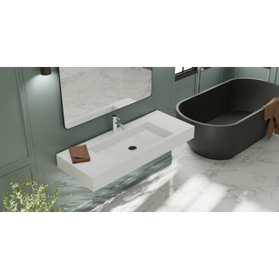 Badeloft 47.2" x 18.9" Rectangular Stone Resin Wall Mounted Bathroom Sink with Overflow WT-03-M in Matte White