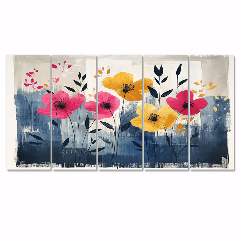 Broadmoor - Poppy Wall Art - Art mural traditionnel pour le salon, 5 pièces, H 28 po x l 60 po