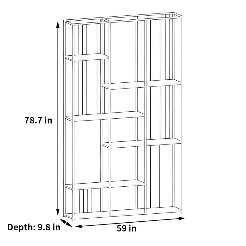 A versatile bookcase for home use, (6 Shelves) 78.7"H x 59"W x 9.8"D, White