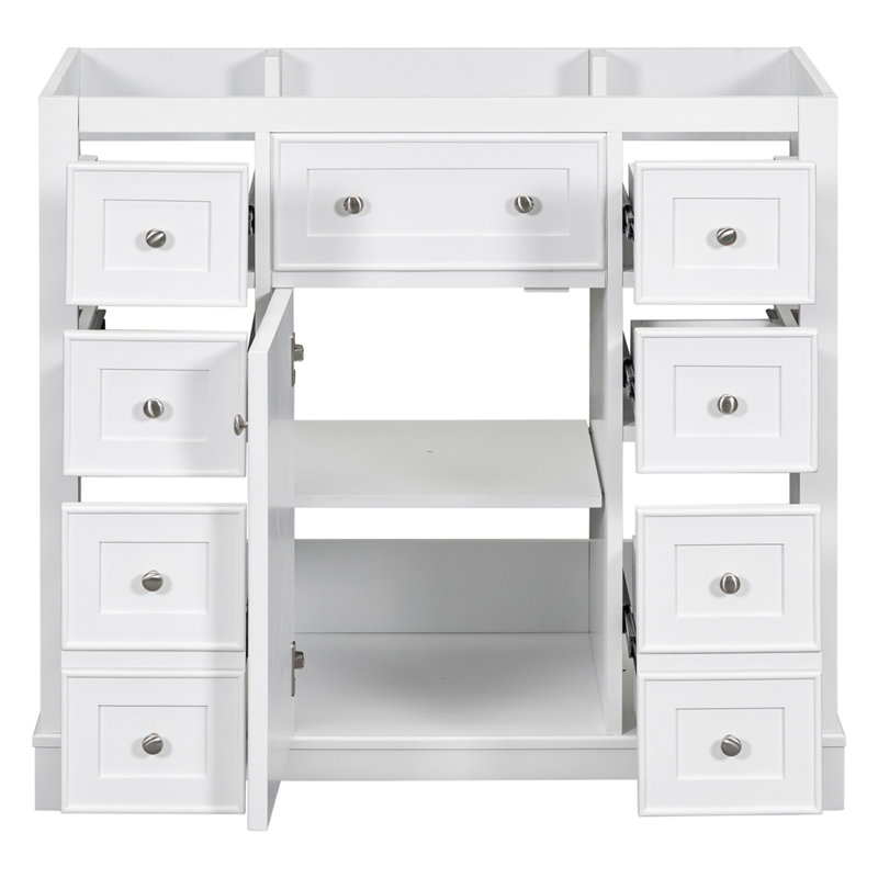 Meuble-lavabo de salle de bain sans lavabo, base d'armoire seulement, une armoire et six tiroirs, Blanc