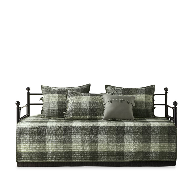 Ridge 3 Piece Reversible Plaid Daybed Cover Set, Gray
