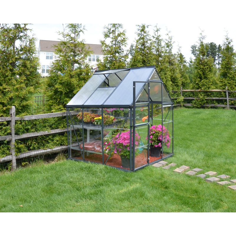 Palram - Canopia Hybrid 6' W X 8' D Greenhouse Walk-In Hobby Polycarbonate Aluminum Frame Greenhouse Kit With Roof Vent - Gray