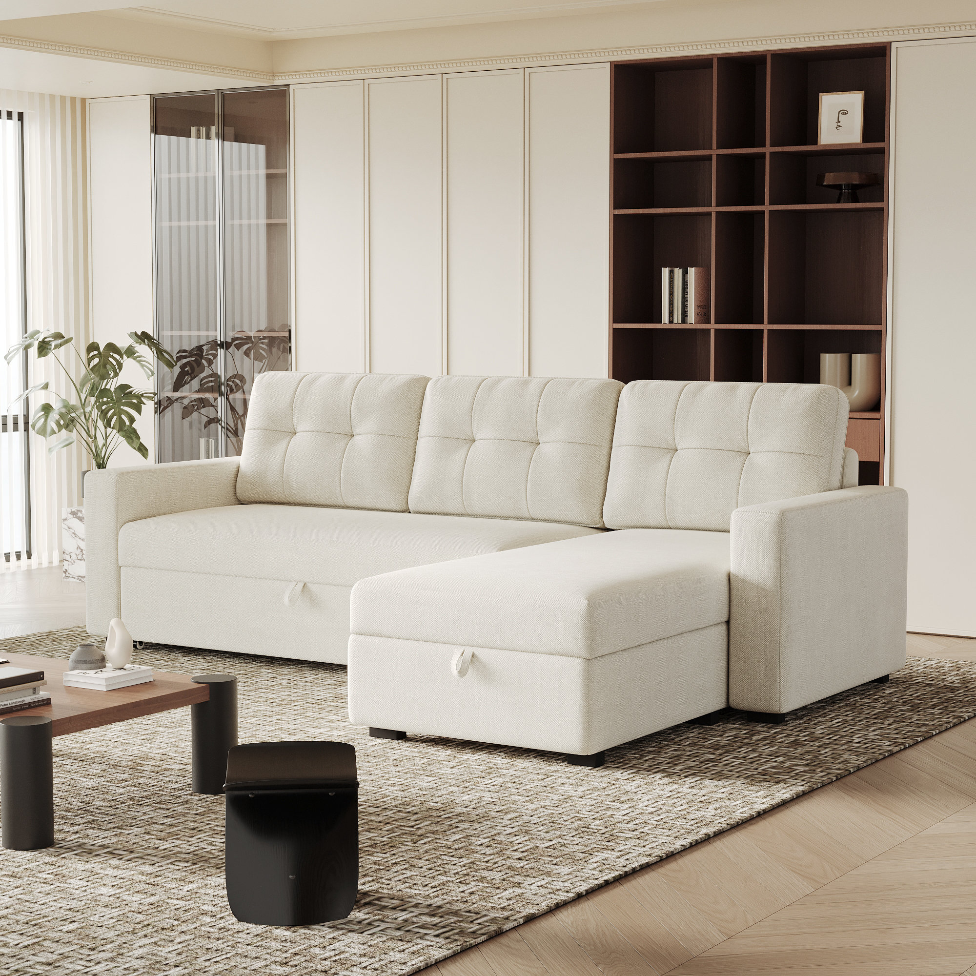Ebern Designs Convertible Sleeper Sofa Bed, Sectional L Shape Sofa ...