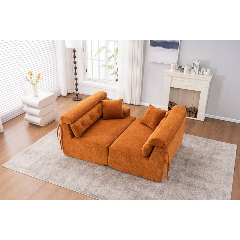 Compression Sofa, 4-Seater Combined Sofa With 2 Pillows, Orange