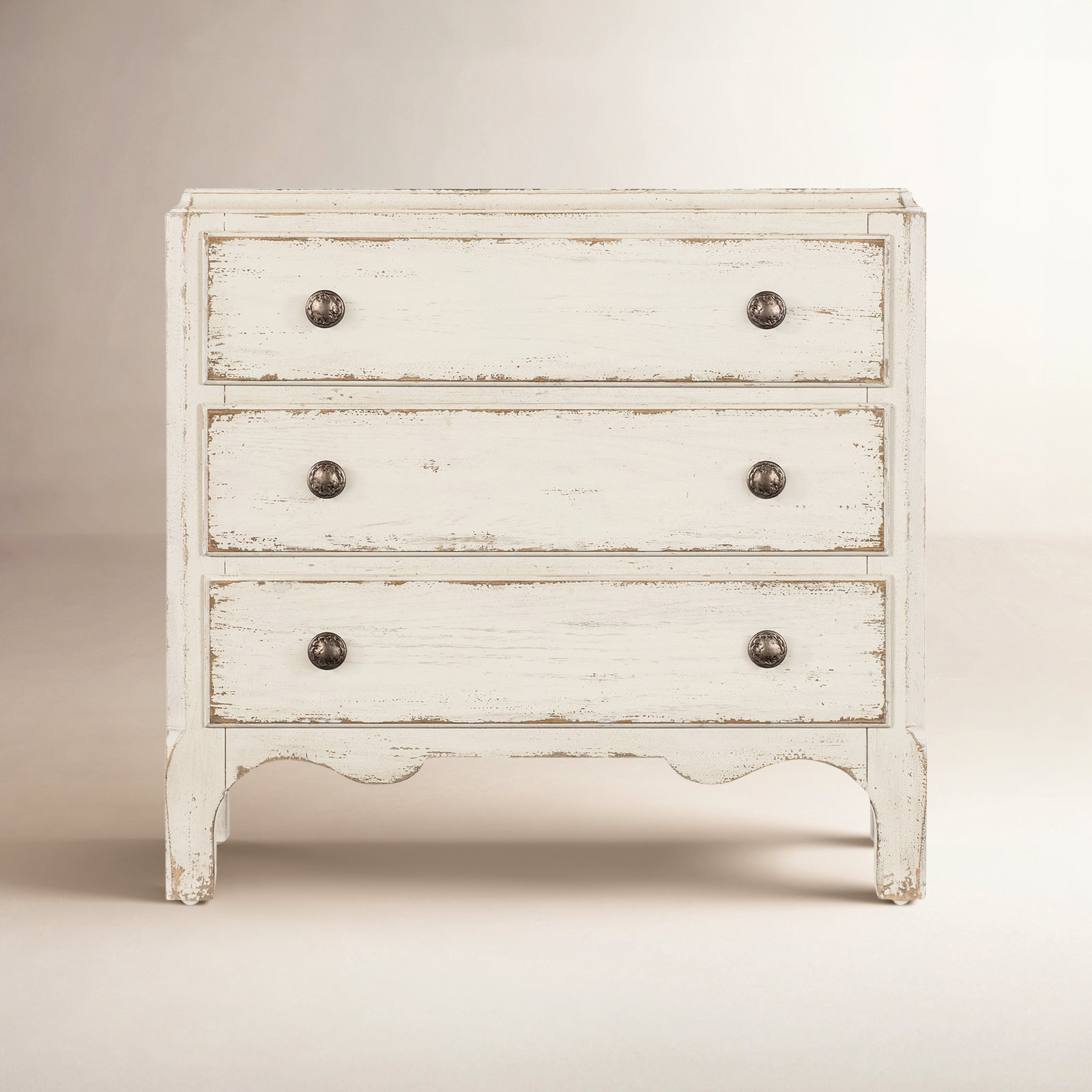 Alcy 3-Drawer Oak Nightstand, Cream/Beige