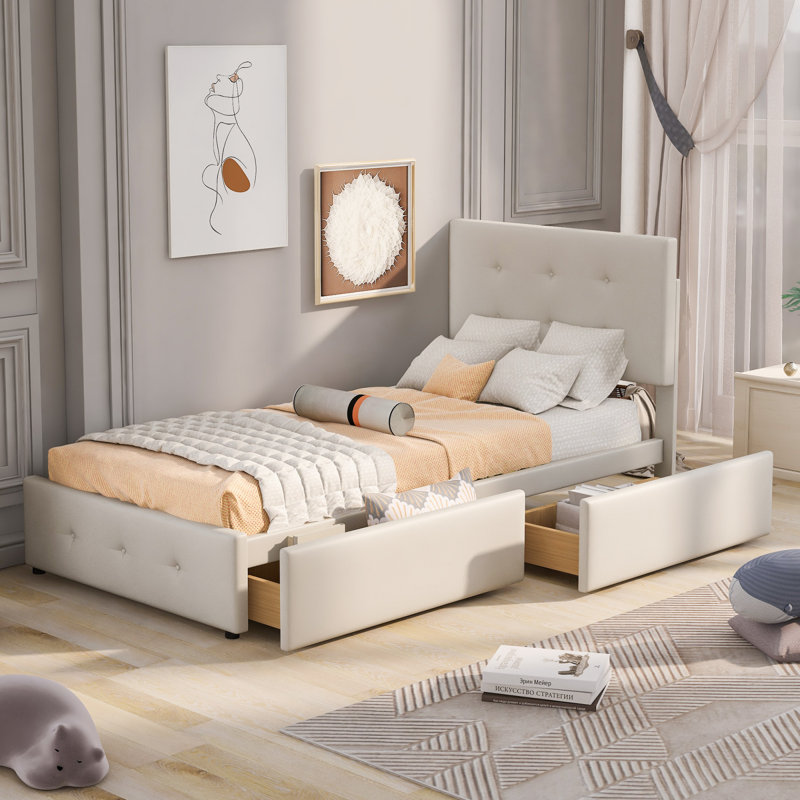 Upholstered European Single Metal Drawers Bed