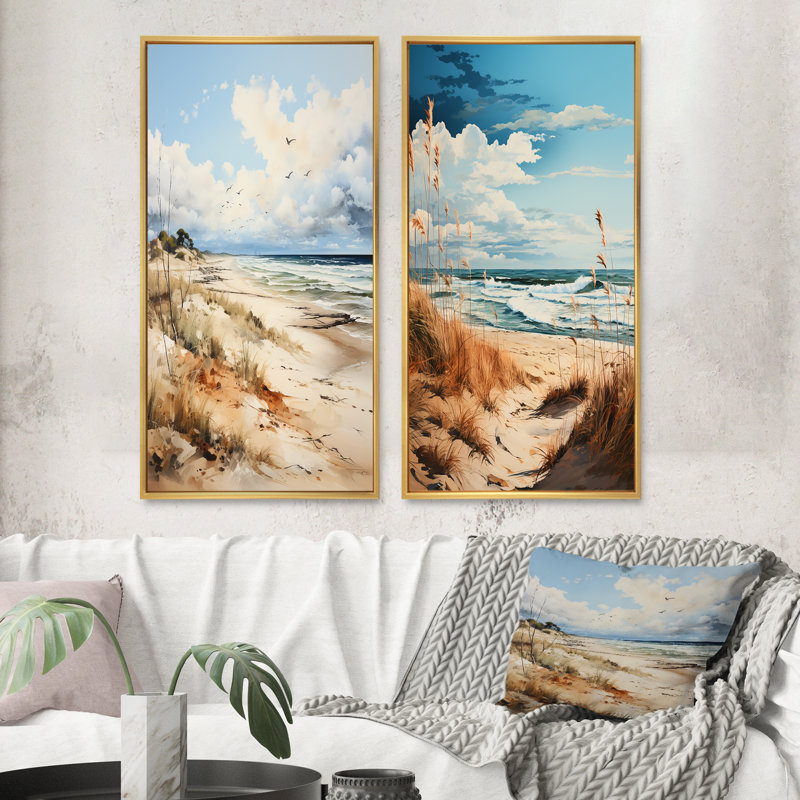 «Beachside Whispers», 2 pièces sur toile, Encadrement doré, H 20 po x l 24 po