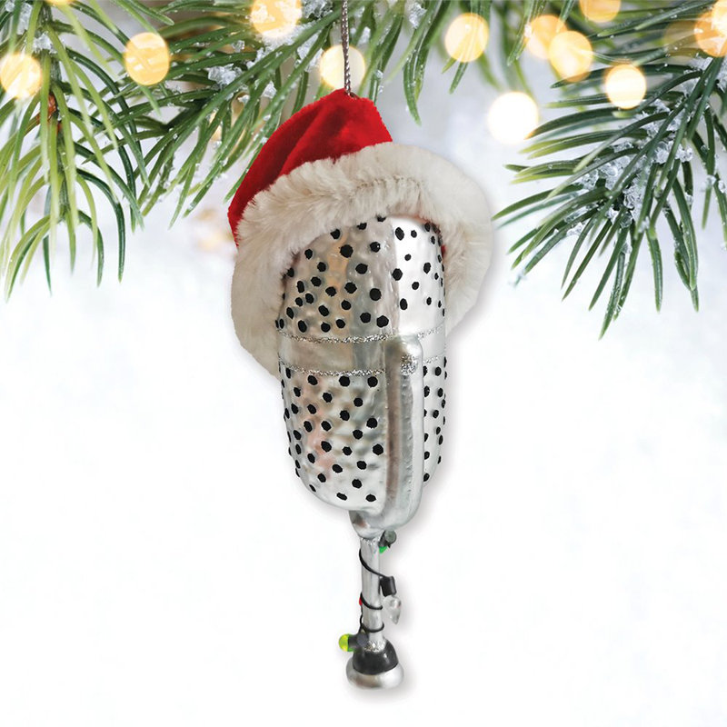 Ornement en verre de Noël sur le thème du microphone, cadeau musical pour les musiciens
