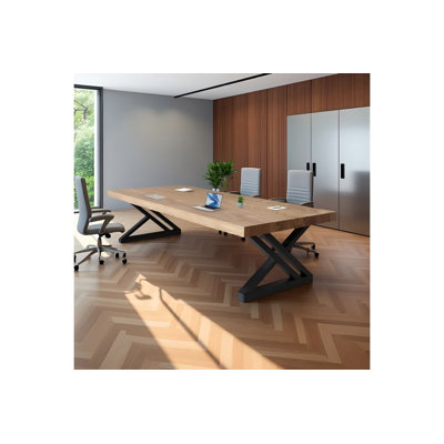 Modern Industrial-Style Solid Wood Conference Table, Rectangular Discussion And Office Conference Table by Inbox Zero