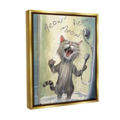 «Cat Singing In Shower Floater Frame» par PSL, art sur toile