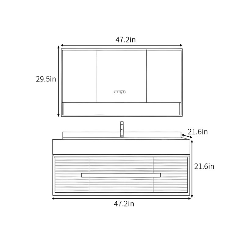 Armoire de salle de bain légère de luxe de style crème, H 21,6 po x l 47,2 po x P 21,6 po