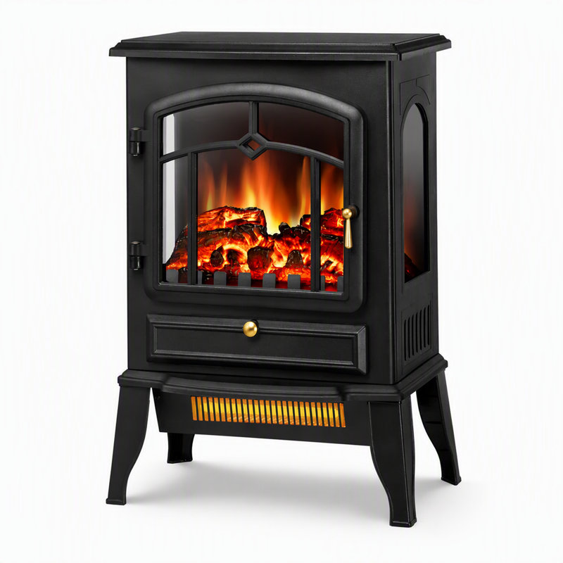 Poêle-cheminée électrique infrarouge 15 pouces - 1000 W/1500 W, luminosité et modes de chauffage réglables, noir