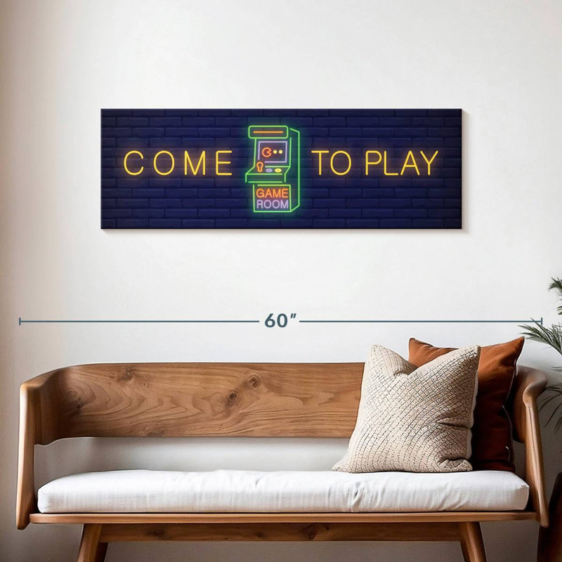 «Come To Play Game Room» sur toile, H 15 po x l 45 po x P 1,25 po