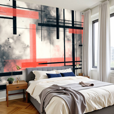 Peel and Stick Wallpaper Wall Mural Glen plaid Seamless check plaid black red white for skirt coat Wall Art Self Adhesive and Removable