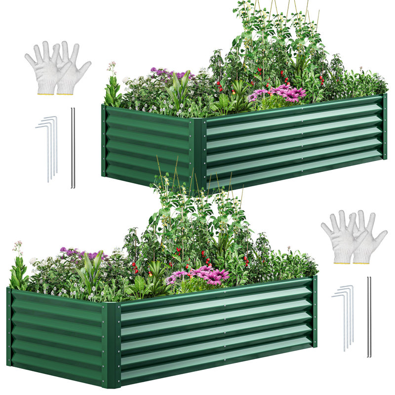 Green  Metal Raised Garden Bed, 18" H x 72" W x 36" D