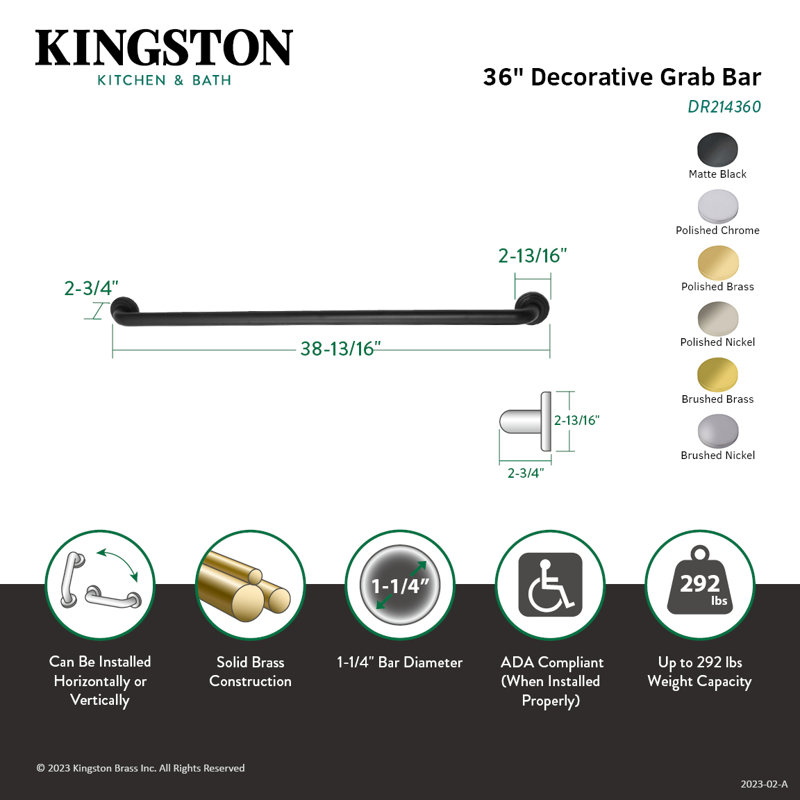 Kingston Brass Milano 1-1/4 Inch O.D Grab Bar, Polished Brass, 38.63" W