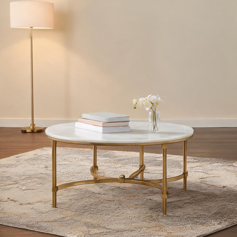 Table basse avec plateau en marbre blanc, pieds dorés, rectangulaire, pour le salon