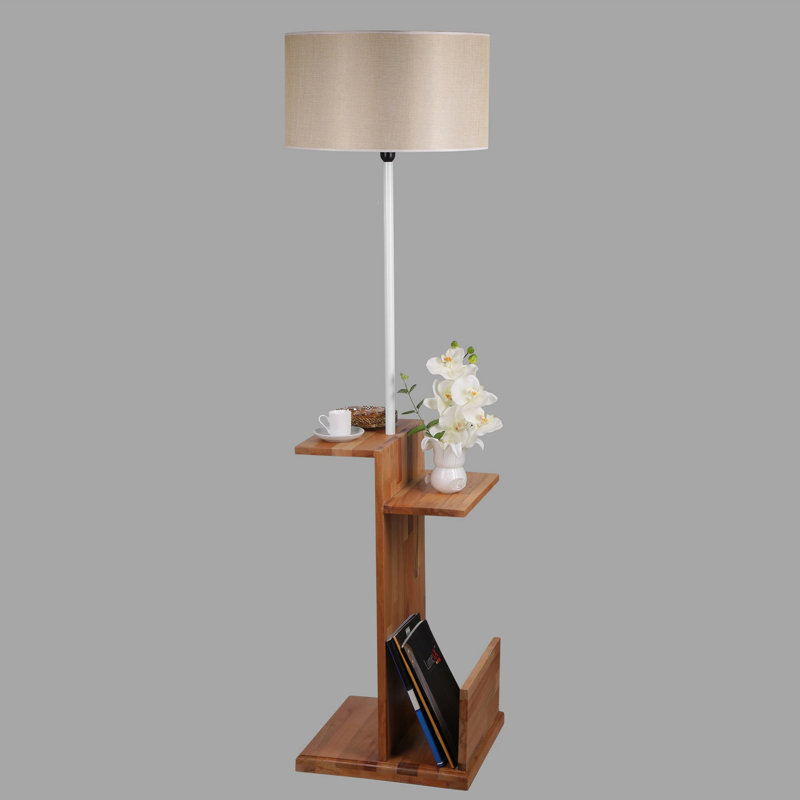 Alisa 170cm Tray Table Floor Lamp, Light Beige, Brown/White