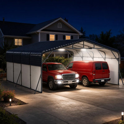 20x20ft Heavy Duty Metal Carport with Solar Lights & Removable Waterproof PE Sidewalls, 2-Car Steel Shelter, Wind & Snow Resistant for RV, Boat and Trailers