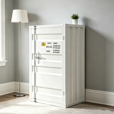 Coffre cargo blanc, armoire de rangement métallique avec porte simple de style conteneur