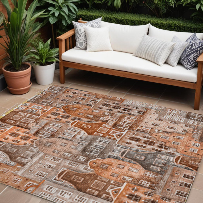 Tapis lavable pour l'extérieur 10 pi x 14 pi cuivre et saumon
