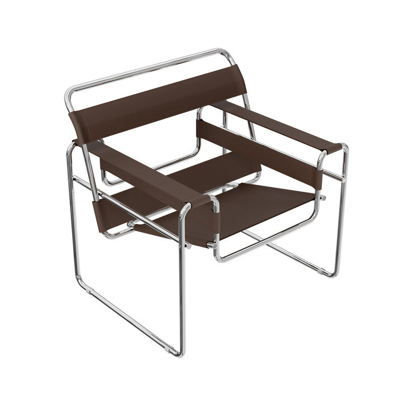 Fauteuil d'appoint en cuir et acier inoxydable, Similicuir brun