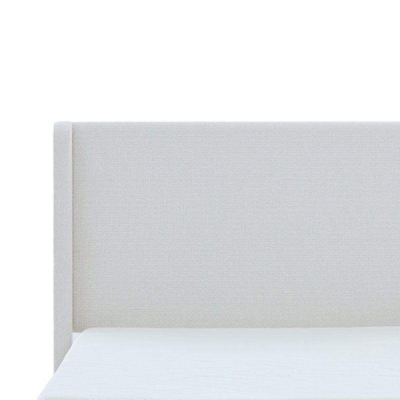 Lit plateforme tapissier avec tête de lit à oreilles Albree Hoppe, Très grand lit, Bouclé blanc crème