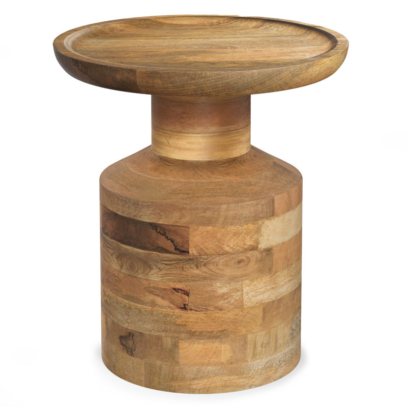 Haynes 16"W Solid Mango Wood Round Boho Accent Table with Sculptural Design, Natural