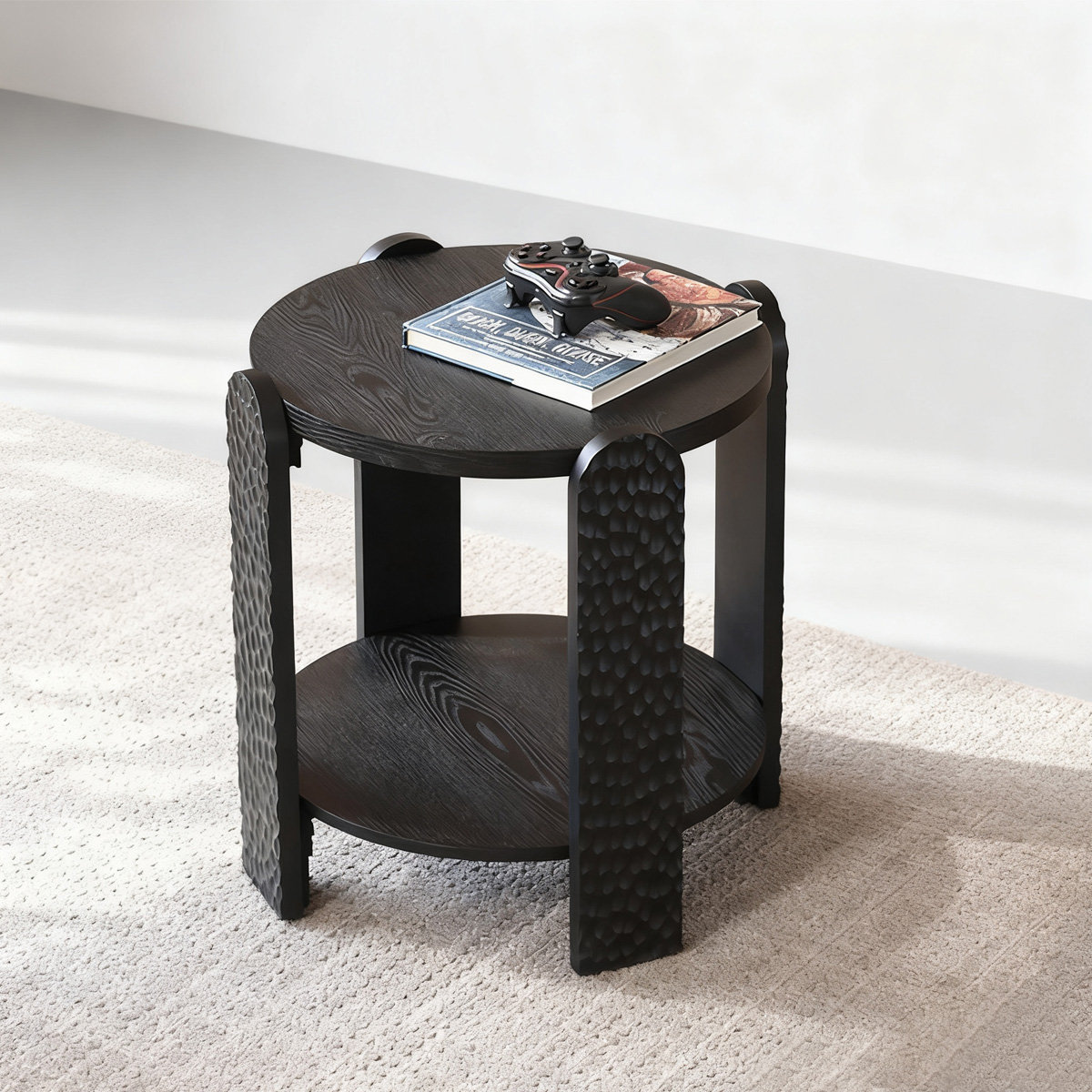 Latitude Run® Modern Black Solid Manufactured Wood Round Coffee Table ...