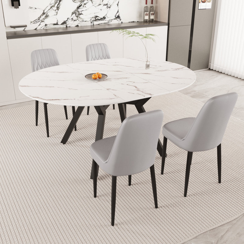 5 Pieces Dining Table Set, Expandable Dining Table With 4 Cushioned Dining Chairs
