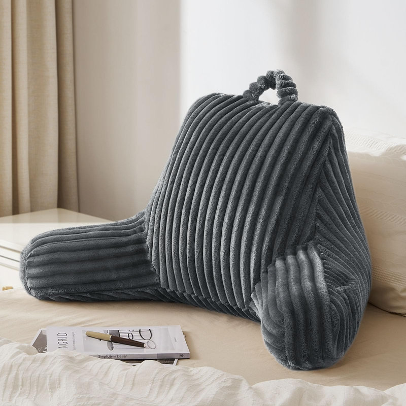 Reading Pillow For Sitting In Bed, Flannel Back Pillow Bed Sitting Up For Adult & Children, Backrest Cushion For Sit Up In Couch Or Floor, Dorm Essentials, Dark Gray