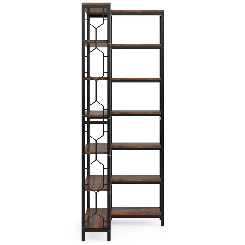 78.74" Tall 7-Tier Industrial Rustic Brown Corner Bookshelf Tall Wood Metal Etagere Display Shelf For Home Office, Living Room & Kitchen