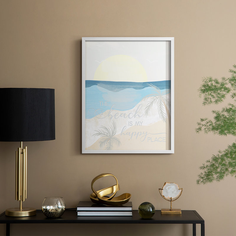 «Happy Place», reproduction encadrée - bois massif, H 11 po x l 9 po, Blanc