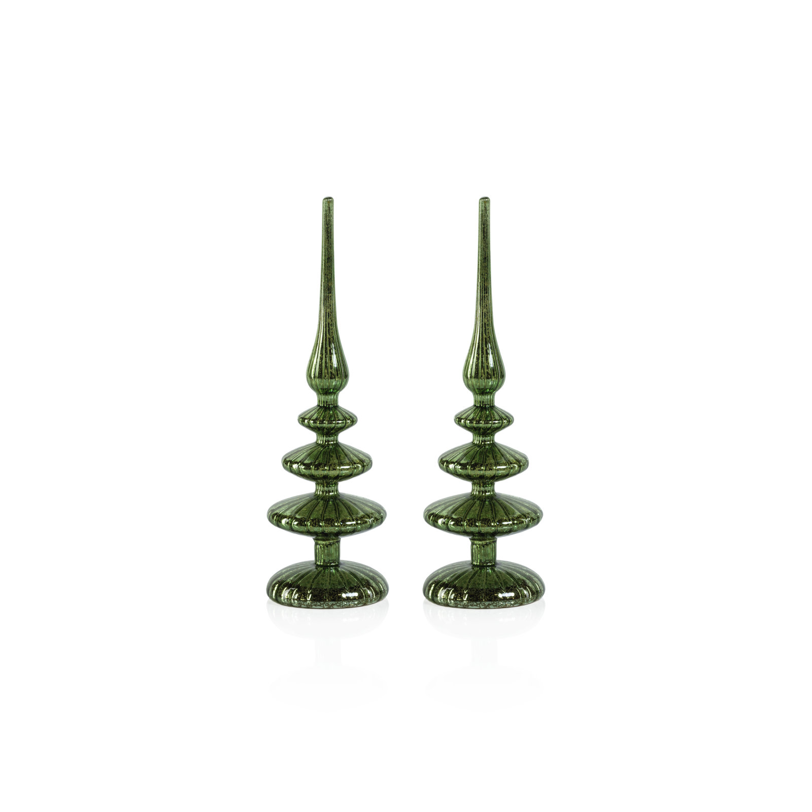 Azenor 2-Piece Lighted Tabletop Finial Set, 11.5" H x 3.5" W x 3.5" D, Antique Green