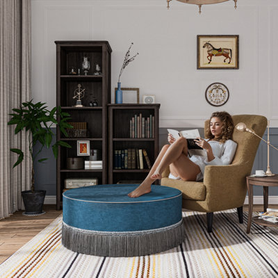 Round Tassel Upholstered Cocktail Ottoman Coffee Table