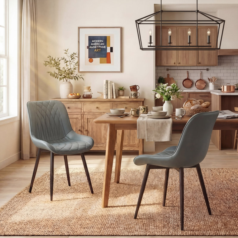 Modern Dining Chairs Faux Leather Upholstered Kitchen Chairs Side Chair With Metal Legs, Grayish Green
